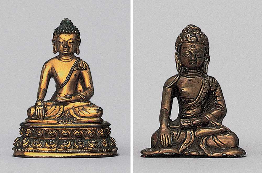 15世纪晚晚期 17世纪 西藏鎏金铜阿门佛像及西藏释迦牟尼佛铜像